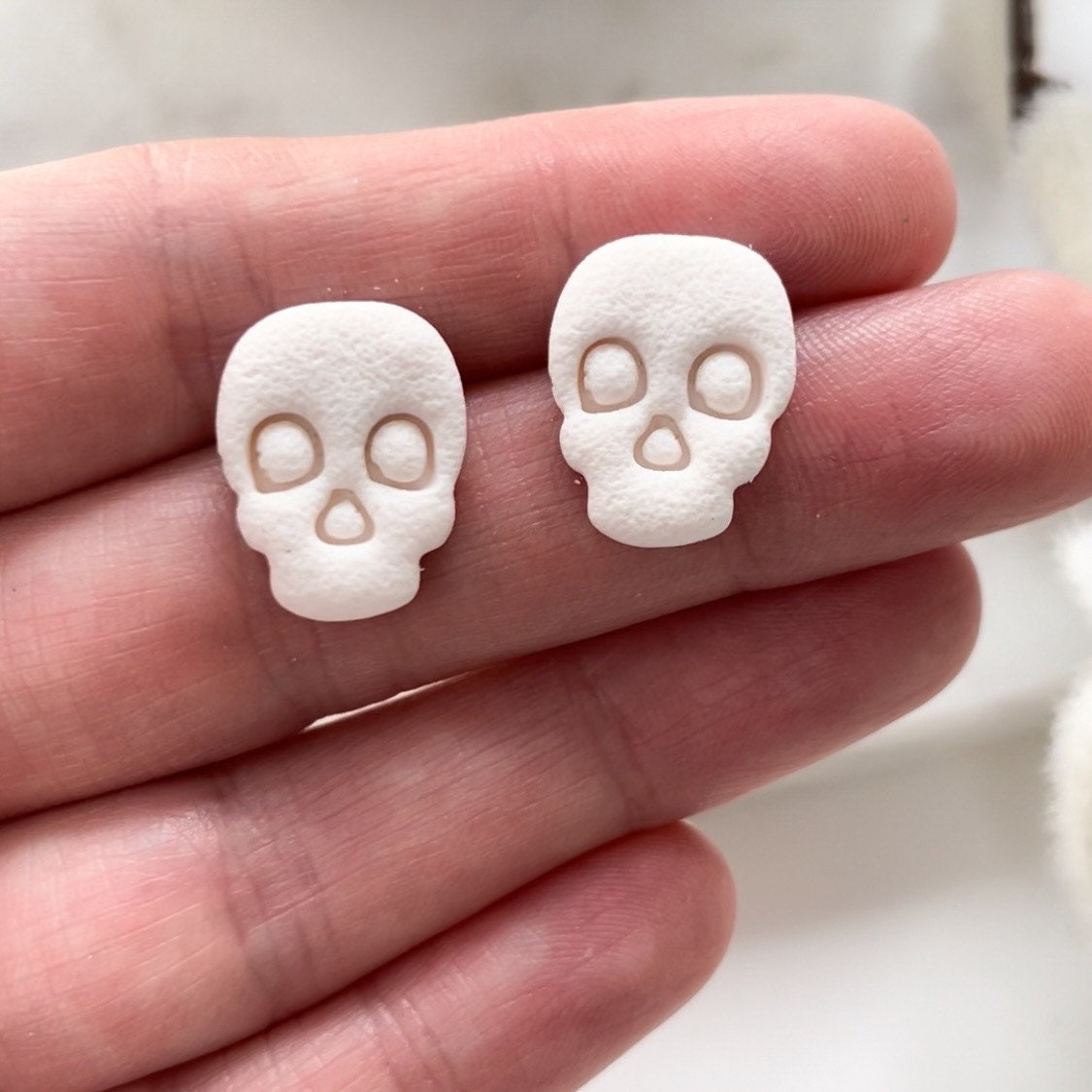 Halloween polymer clay earrings, skull stud earrings,handmade earrings, spooky earrings,