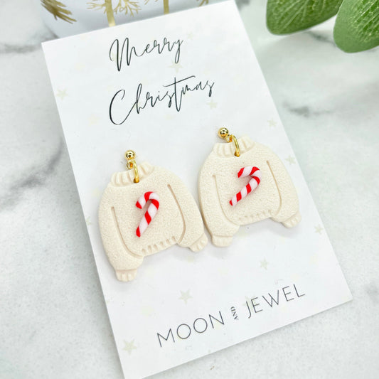 Christmas polymer clay earrings, Xmas jumper earrings, festive novelty earrings, Christmas gift for her, secret Santa