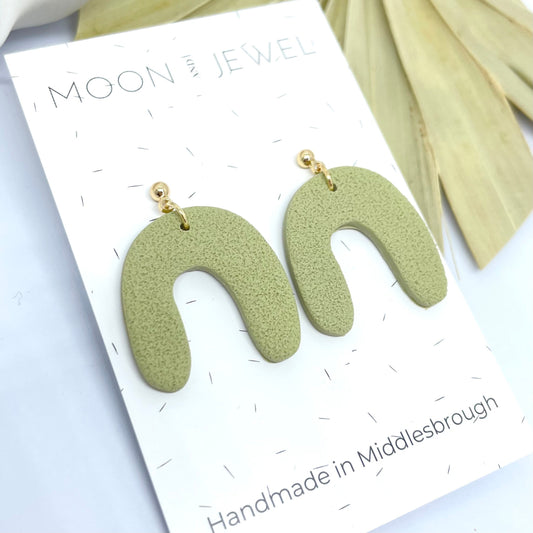 Green arch polymer clay statement dangle earrings, nickel free, post box gift, best friend birthday gift, girlfriend gift,