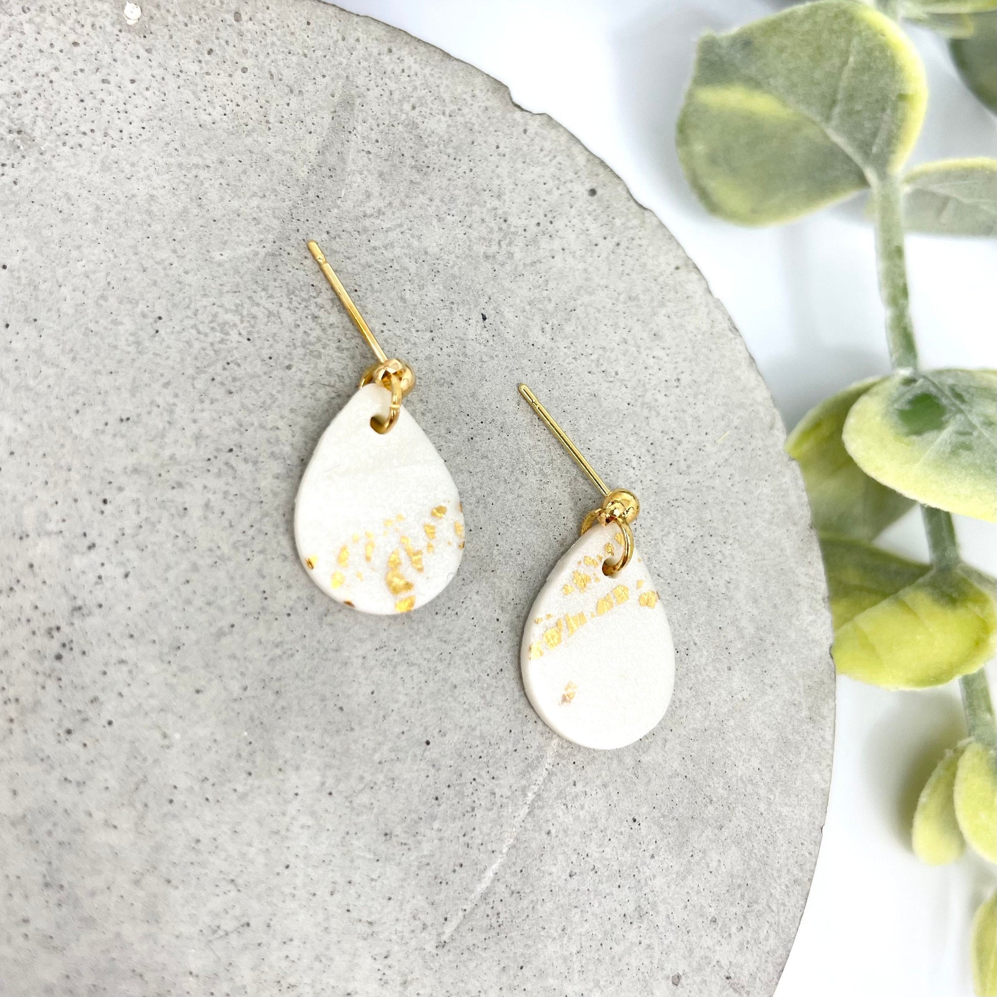 Beautiful Birthday gift earrings for her, gold leaf polymer clay dangle earrings, post box gift, best friend birthday gift, girlfriend gift,