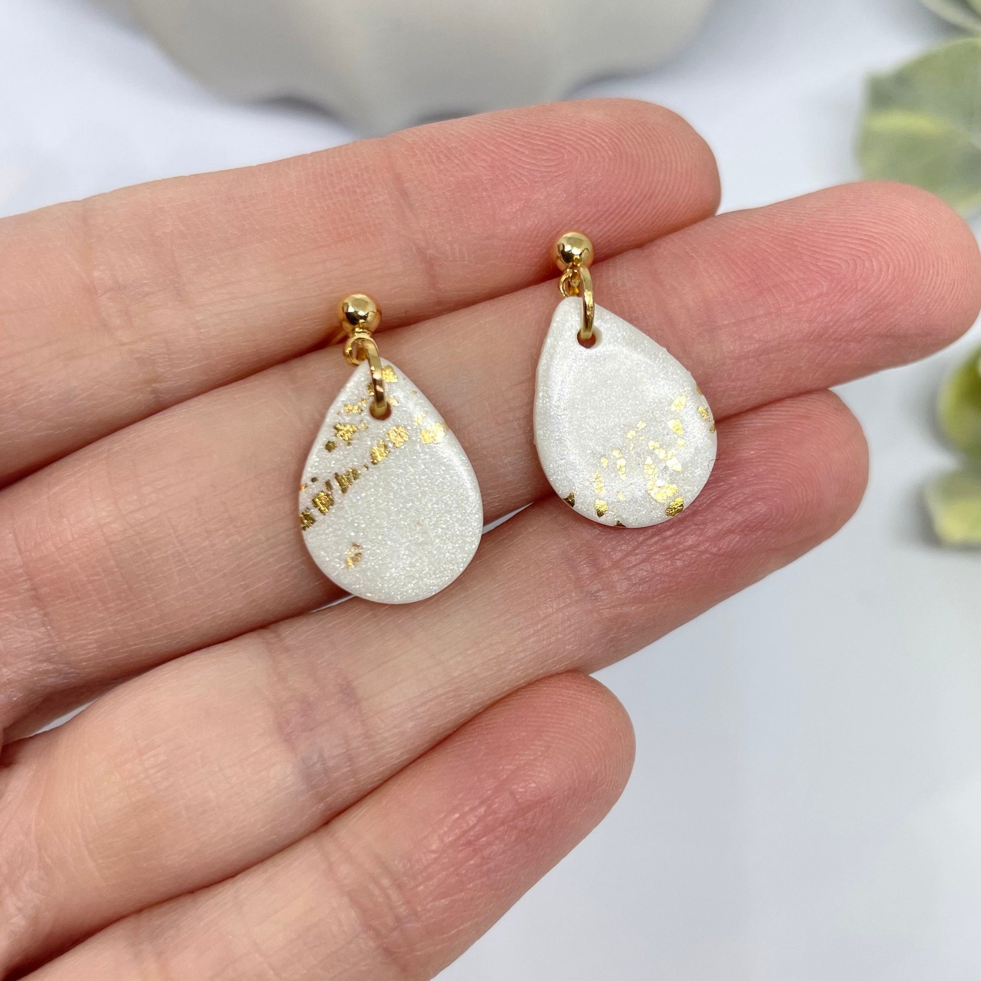 Beautiful Birthday gift earrings for her, gold leaf polymer clay dangle earrings, post box gift, best friend birthday gift, girlfriend gift,