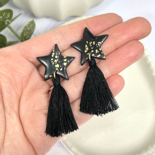 Gorgeous star tassel polymer clay earrings, party earrings, New Year’s Eve sparkly earrings, birthday gift, girlfriend gift, daughter gift