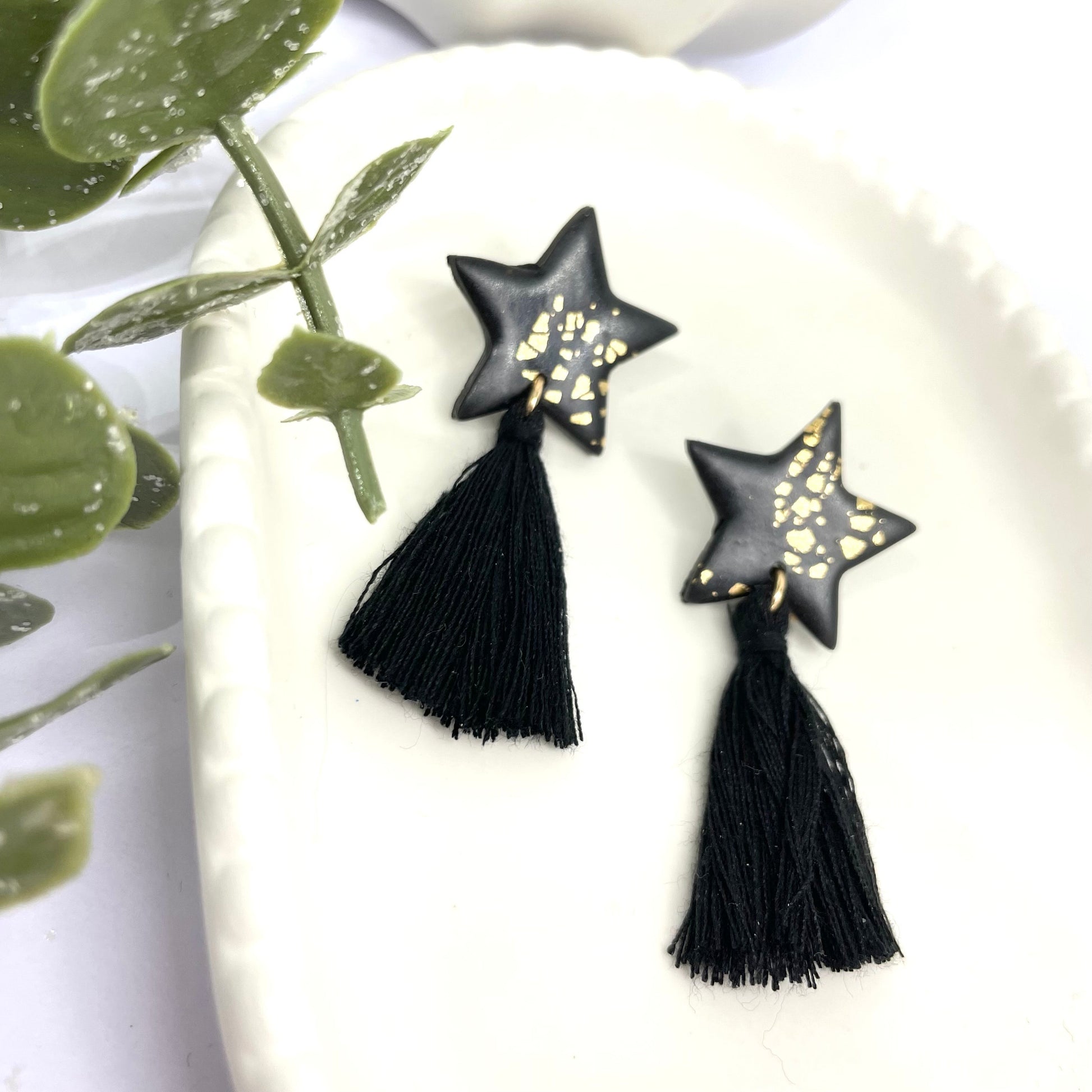 Gorgeous star tassel polymer clay earrings, party earrings, New Year’s Eve sparkly earrings, birthday gift, girlfriend gift, daughter gift