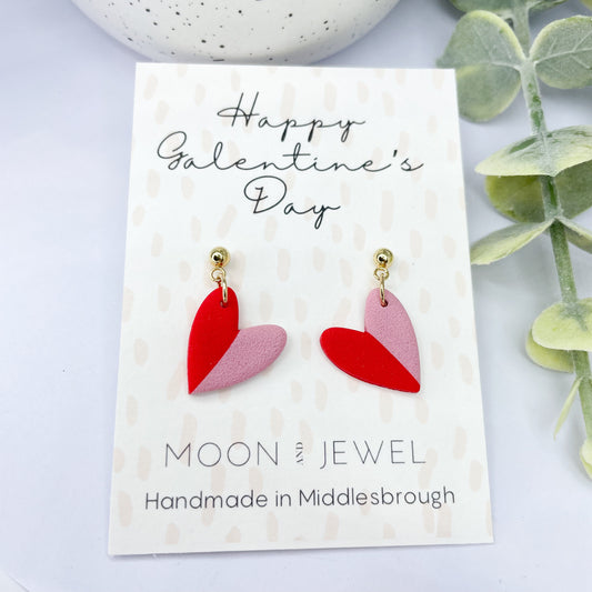 Galentine’s day gift for her, pink and red heart dangle earrings, best friend gift, girlfriend gift, wife gift, Galentine’s jewellery,