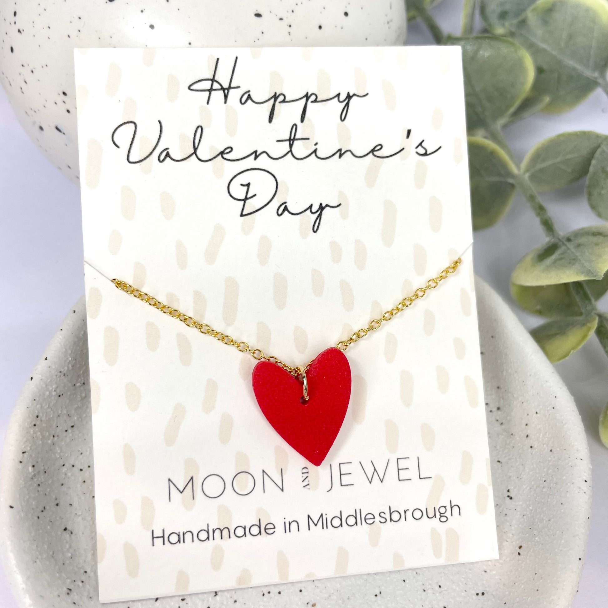 Red heart necklace, Valentine’s gift for her, heart shaped polymer clay necklace on 18k gold plated chain, wife gift, girlfriend gift