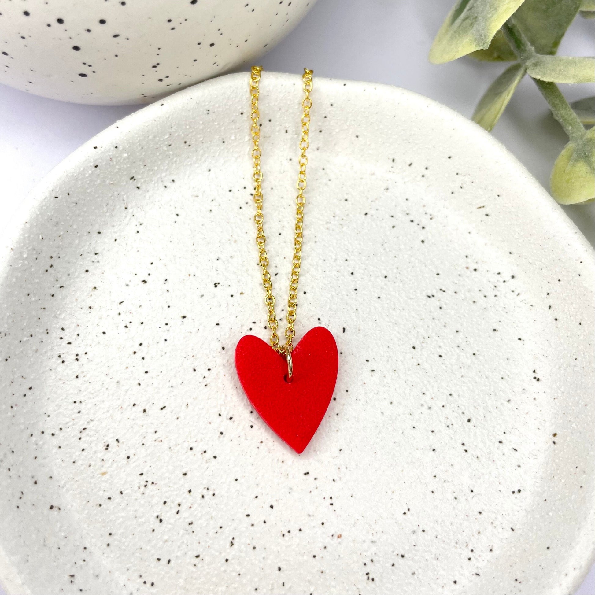 Red heart necklace, Valentine’s gift for her, heart shaped polymer clay necklace on 18k gold plated chain, wife gift, girlfriend gift