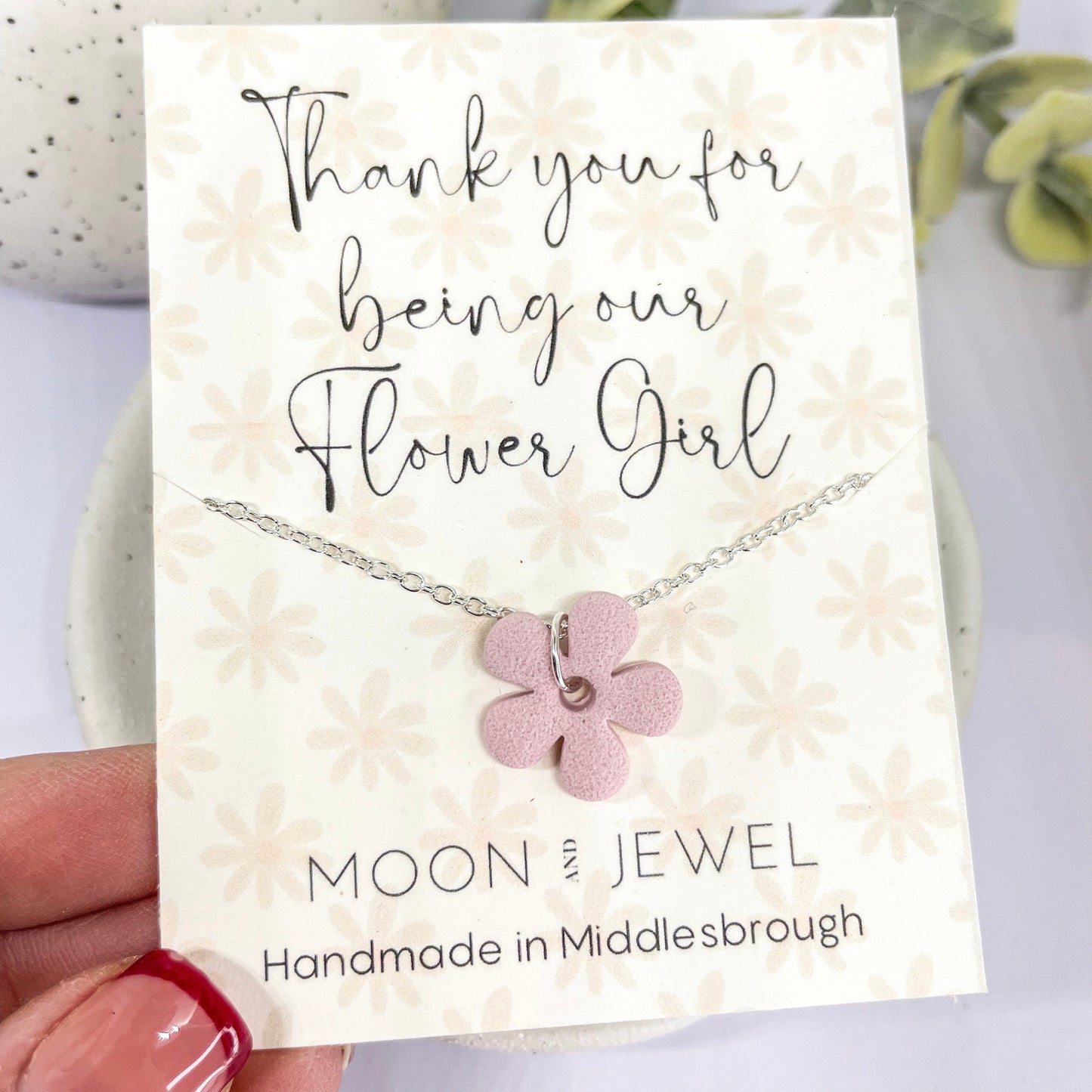 Flower girl gift, thank you flower girl necklace, custom flower girl gift, girls flower necklace,