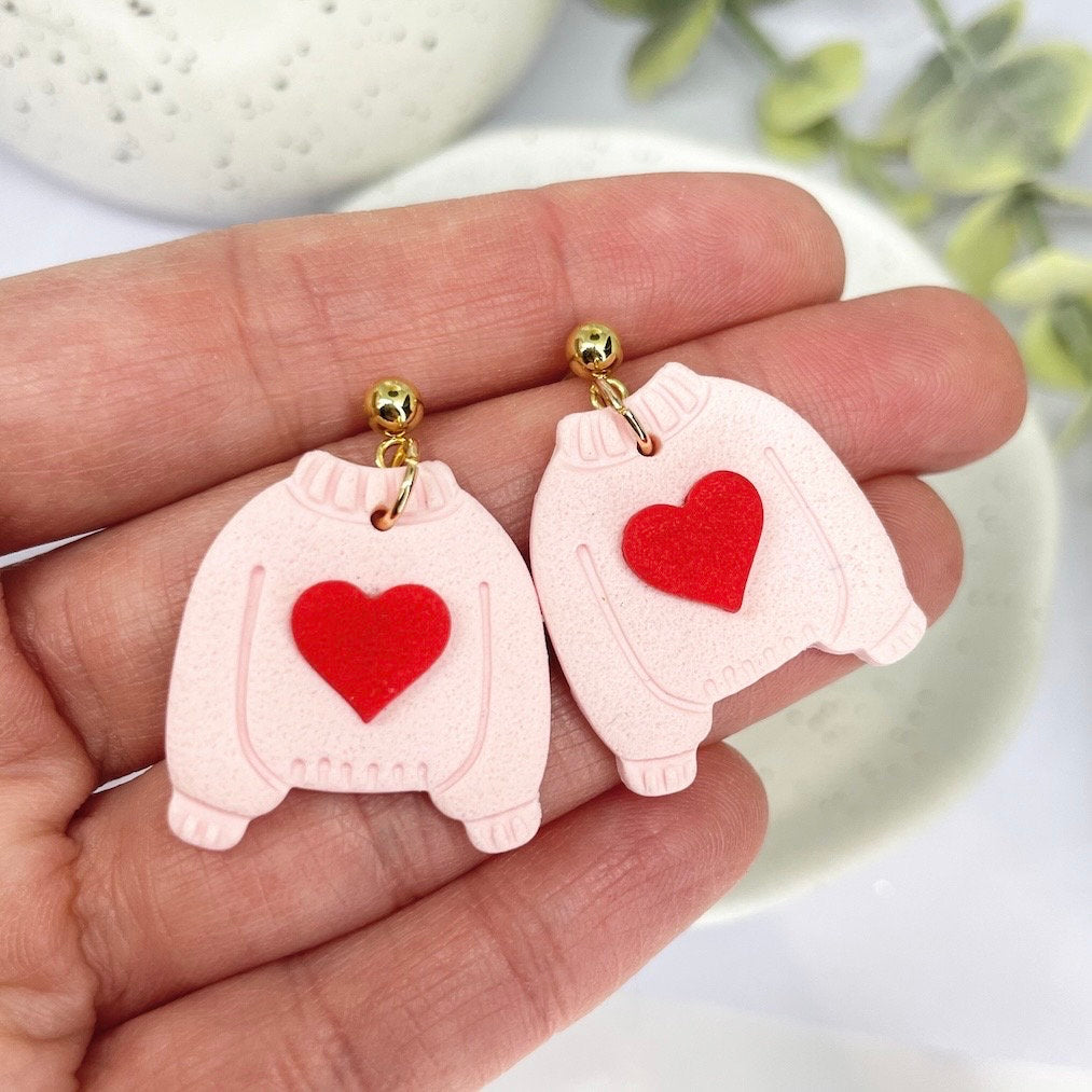 Galentine’s Day gift earrings, love heart earrings, pink and red heart earrings, best friend gift,